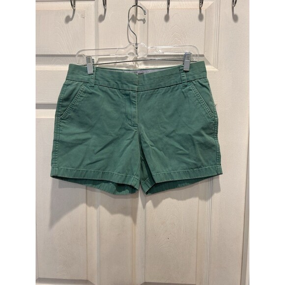 J.Crew‎ Chino Shorts Womens 4 Green Low Rise Zip Fly Side Pocket Flat Front - Picture 1 of 7